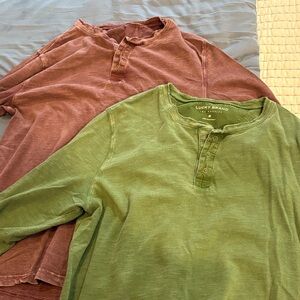 Lucky Brand Men's Long Sleeve Henley - Olive and Maroon